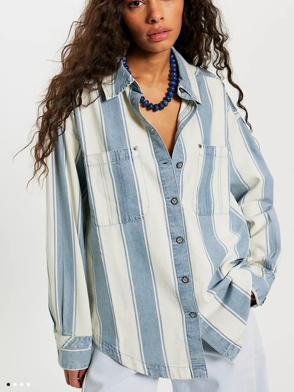 We The Free Crossroads Striped Button Down in Indigo Combo NWT M